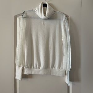 🚨 BNWT Women’s Turtle Neck Blouse with Sheet Polka Dot Lace Sleeves